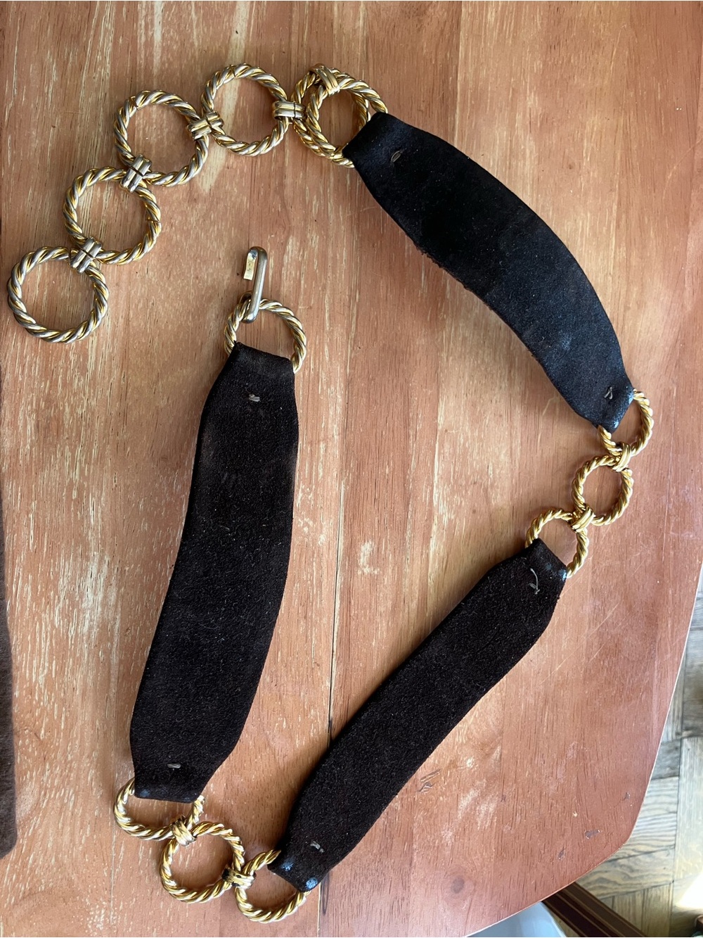 Gold Rope Link Belt with Black Suede Panels